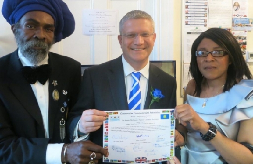 Andrew Rosindell with RCCA members Gloria Adagbon and Lloyd Thomas